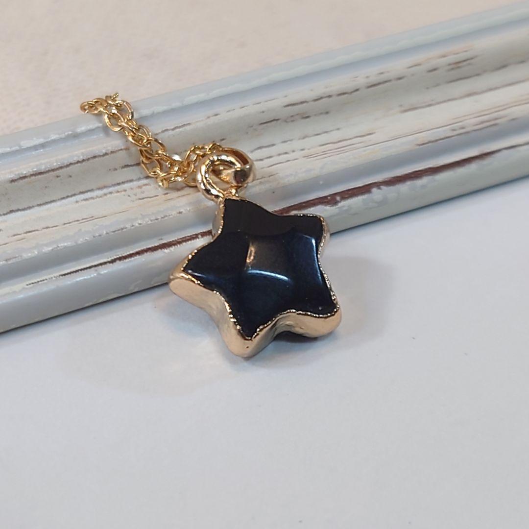 【魔除けの石】ブラックオニキスの五芒星、星の形のネックレスの画像3