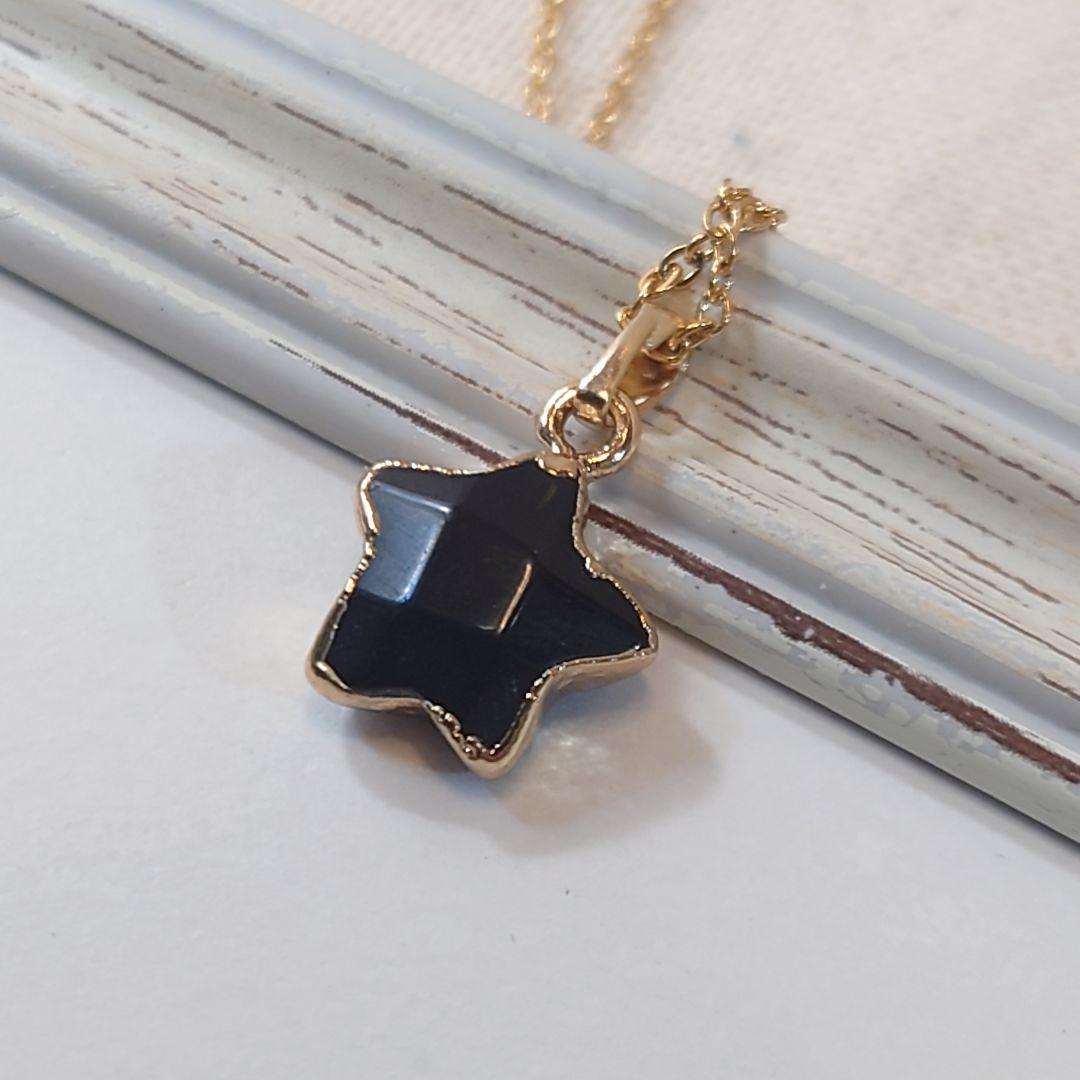 【魔除けの石】ブラックオニキスの五芒星、星の形のネックレスの画像5