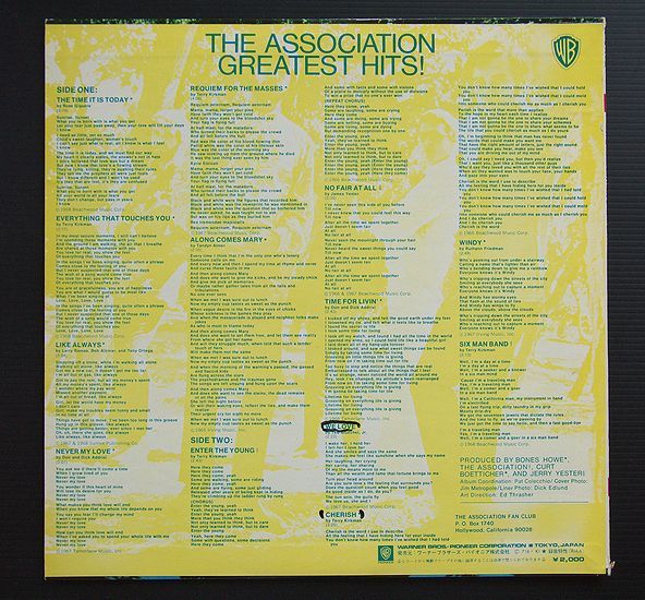 LP　再生確認済 国内盤 The Association 「ジ・アソシエイション・グレイテスト・ヒッツ」71年盤　ワーナーパイオニア P8117W_画像2