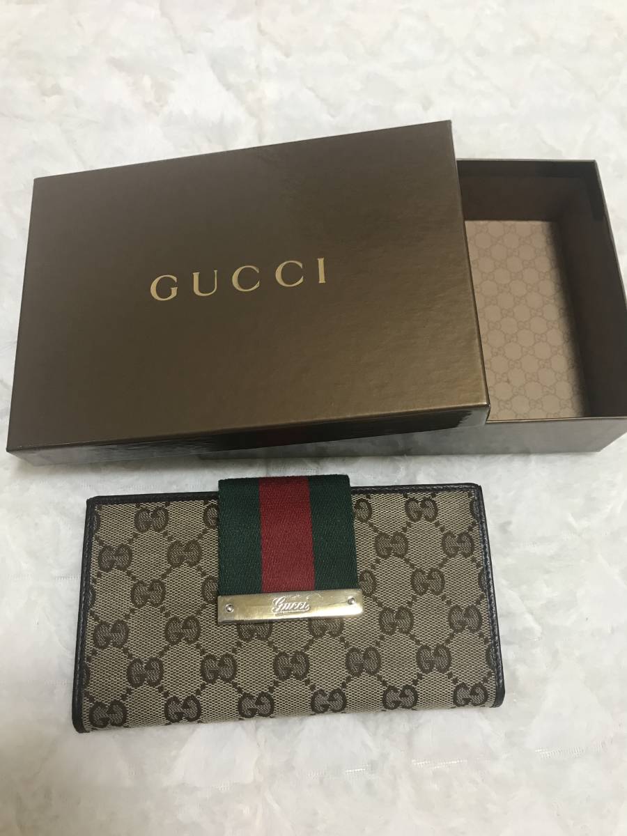 当店限定販売】 GUCCI グッチ 美品 二つ折り長財布 キャンバス GG柄 箱