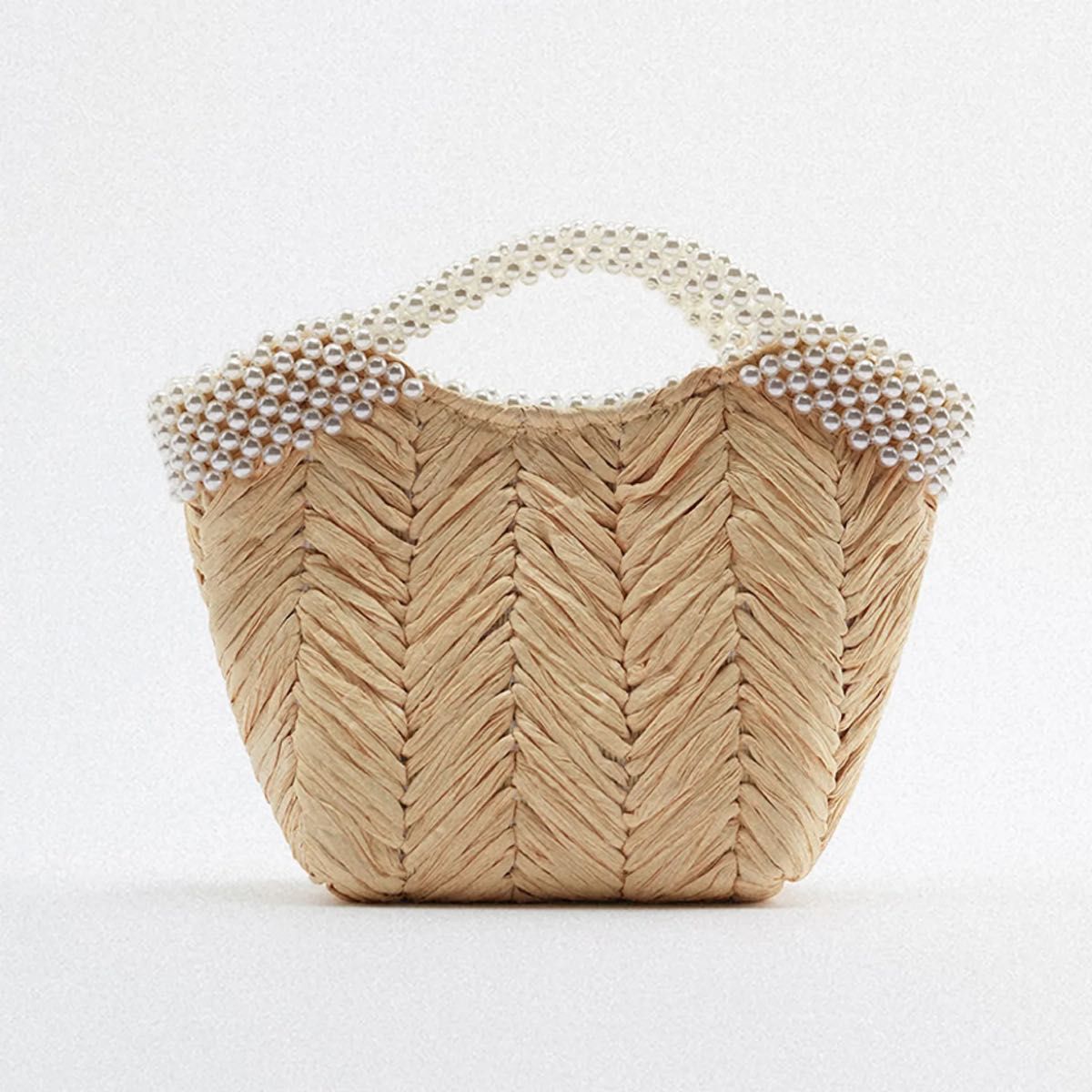 ZARA フェイクパールビーズ バスケットバッグ カゴバッグ 夏 春 ZARA フェイクパールビーズ バスケットバッグ カゴバッグ 夏 春