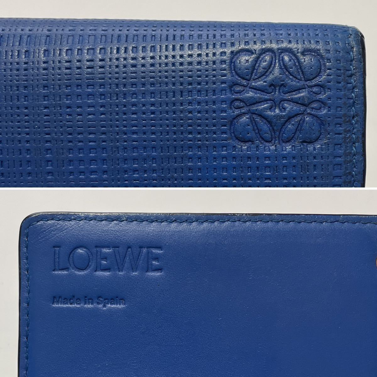 ★LOEWE ロエベ アナグラム リネン レザー 二つ折り 長財布 ブルー 青【鑑定済み 本物保証】_画像6