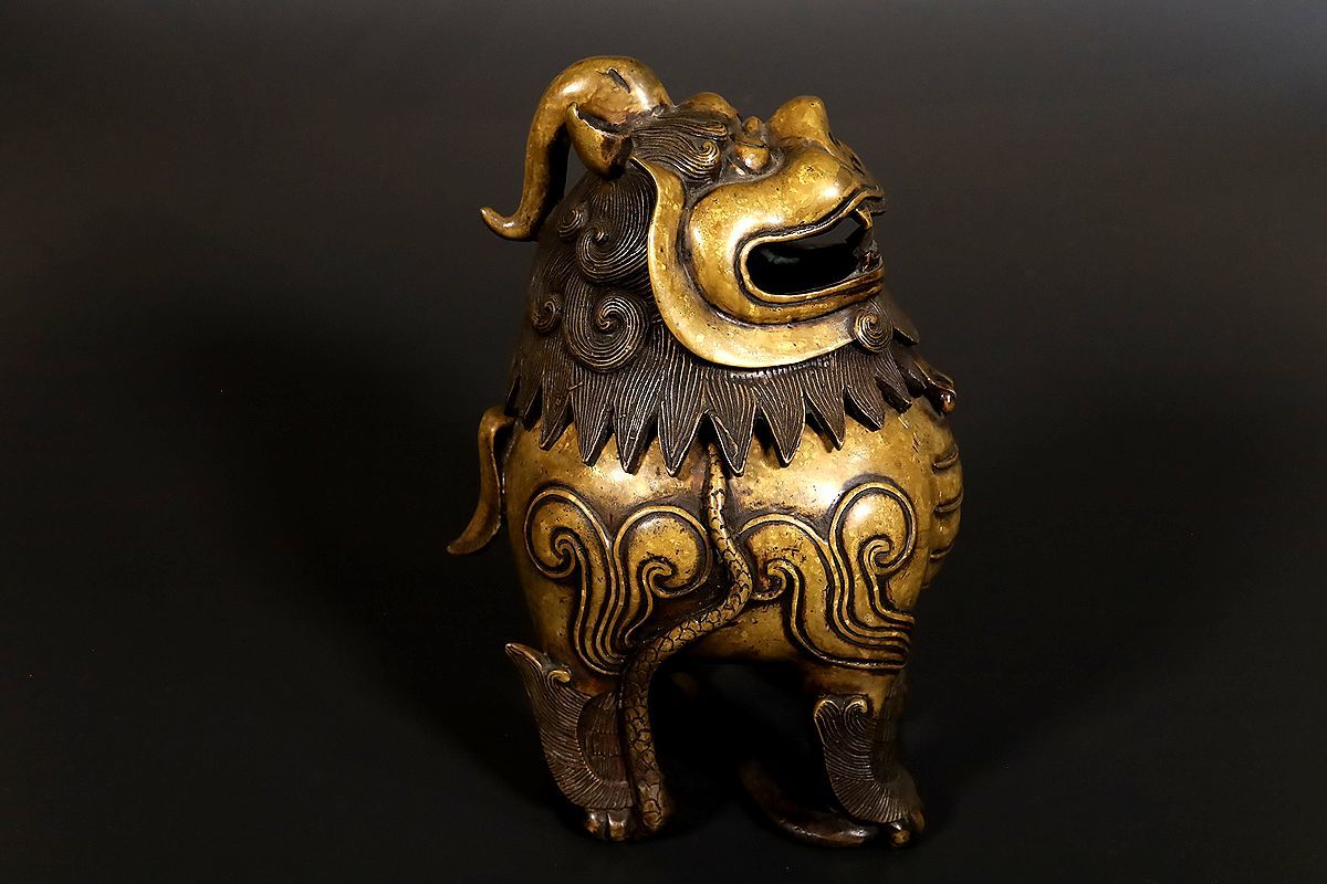 【小】3709　中国古美術　唐物　古銅獅子香炉　宣徳　唐銅　時代古銅　古美術収集家放出品_画像4