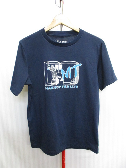 Marmot　マーモット　MTV風デザインTシャツ　メンズM　紺　ネイビーシャツ　半袖シャツ　速乾ウエア　アウトドアシャツ　キャンプ　05261