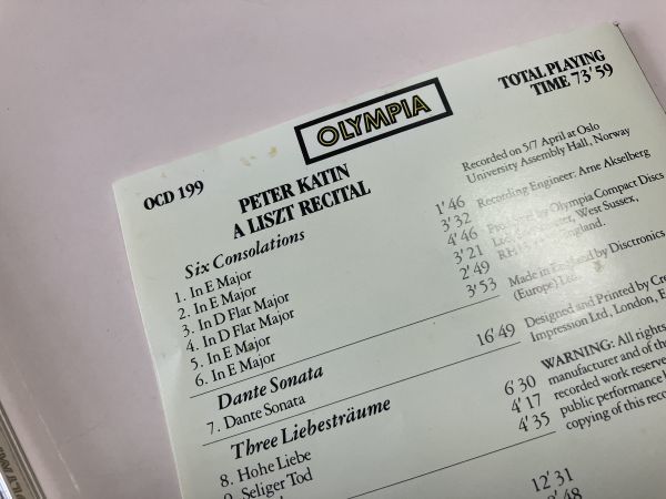 OLYMPIA CD / ピーター・ケイティン / リスト : ピアノ曲集 コンソレーション 巡礼の年 愛の夢 2つのポロネーズ / Peter Katin ケイティン_画像8