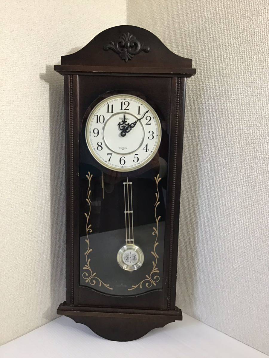 ★昭和レトロ★ SEIKO/セイコー クォーツ 振り子時計 ボンボン時計 高約68cm 横約28cm 壁掛け 柱時計 インテリア