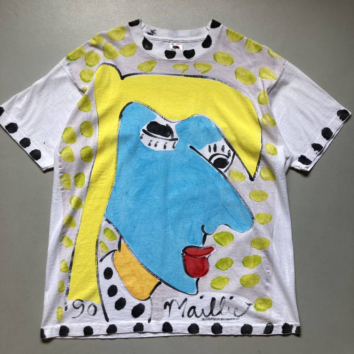 90s hand printing art T-shirt 手刷りプリントTシャツ半袖Tシャツ_画像1