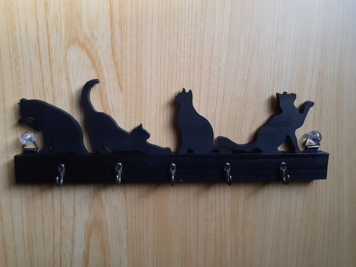 黒猫の壁掛けキーフック(木工アート)_画像5