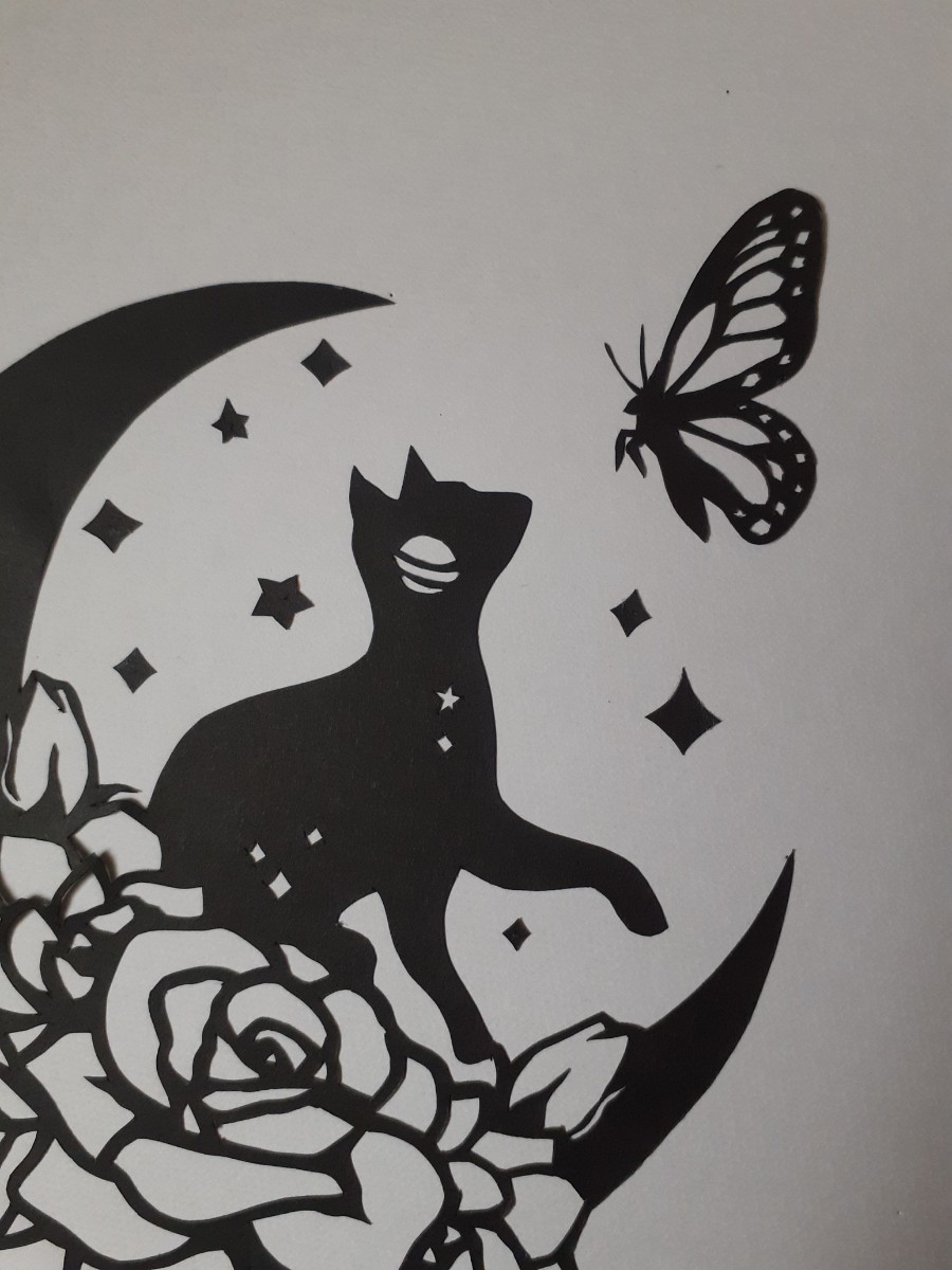 切り絵アート　花月と猫と蝶_画像4