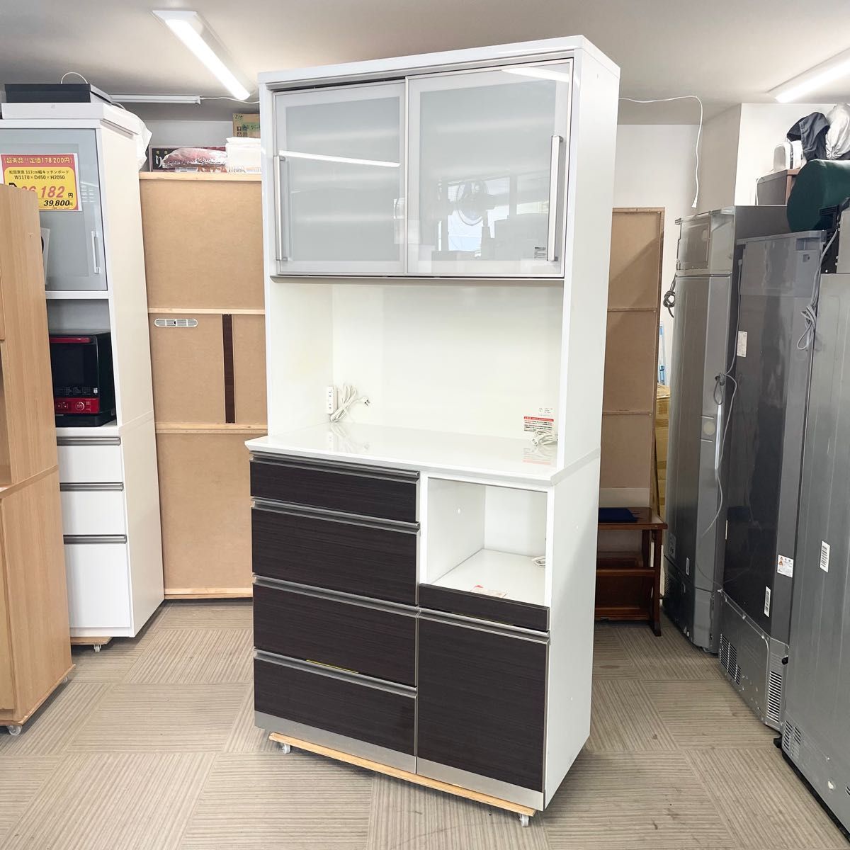 超美品 IDC大塚 綾野製作所 100cm幅ダイニングボード 食器棚 キッチン