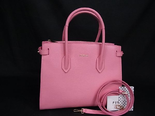 1円 □極美品□ FURLA フルラ ピン レザー 2WAY ハンドバッグ