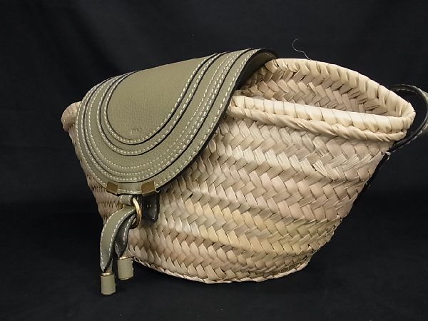□新品同様□ Chloe クロエ マーシー ラフィア×レザー かごバッグ