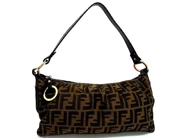 1円 FENDI フェンディ ズッカ柄 ナイロンキャンバス×レザー ワン