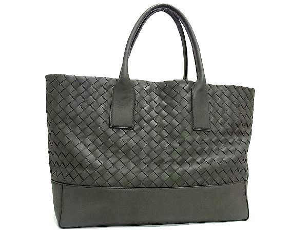 ■極美品■ BOTTEGA VENETA ボッテガヴェネタ イントレチャート レザー ショルダーバッグ トート レディース メンズ グレー系 AL3283_画像1