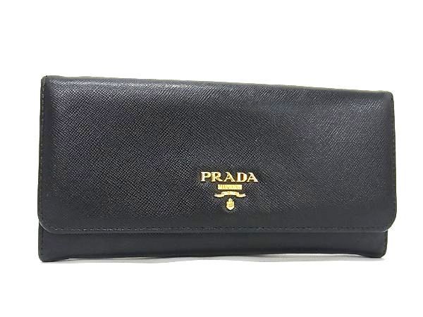 1円 □美品□ PRADA プラダ サフィアーノレザー 二つ折り 長財