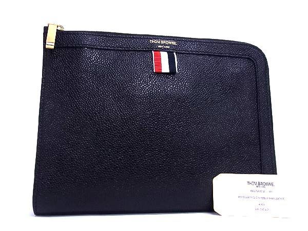 ■新品■未使用■ THOM BROWNE トムブラウン レザー クラッチバッグ セカンドバッグ メンズ ブラック系 AL3029_画像1