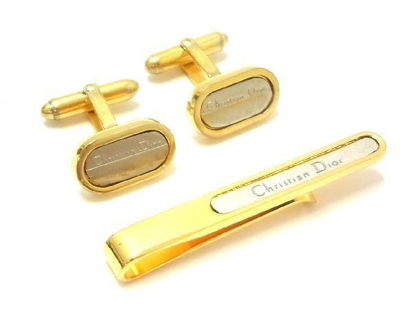 Christian Dior ディオール カフス カフリンクス ネクタイピン タイクリップ アクセサリー メンズ 2点セット ゴールド系 DD0109 