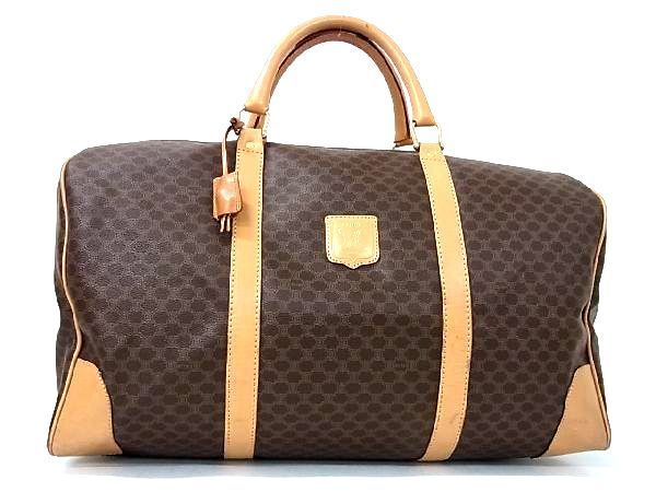 1円□美品□ CELINE セリーヌマカダム柄PVC×レザーハンドバッグ