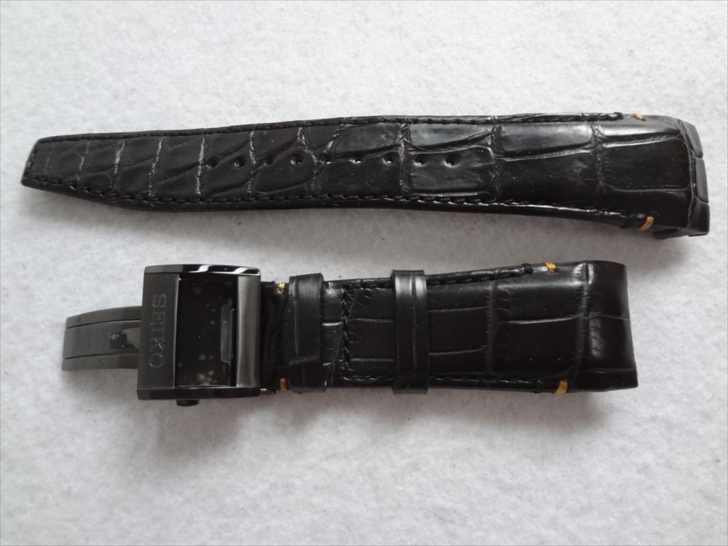 Seiko 純正 腕時計バンド アストロン クロコダイル レザーベルト 24mm SBXA100 7x52-0AH0 用 黒 ブラック Dバックル付