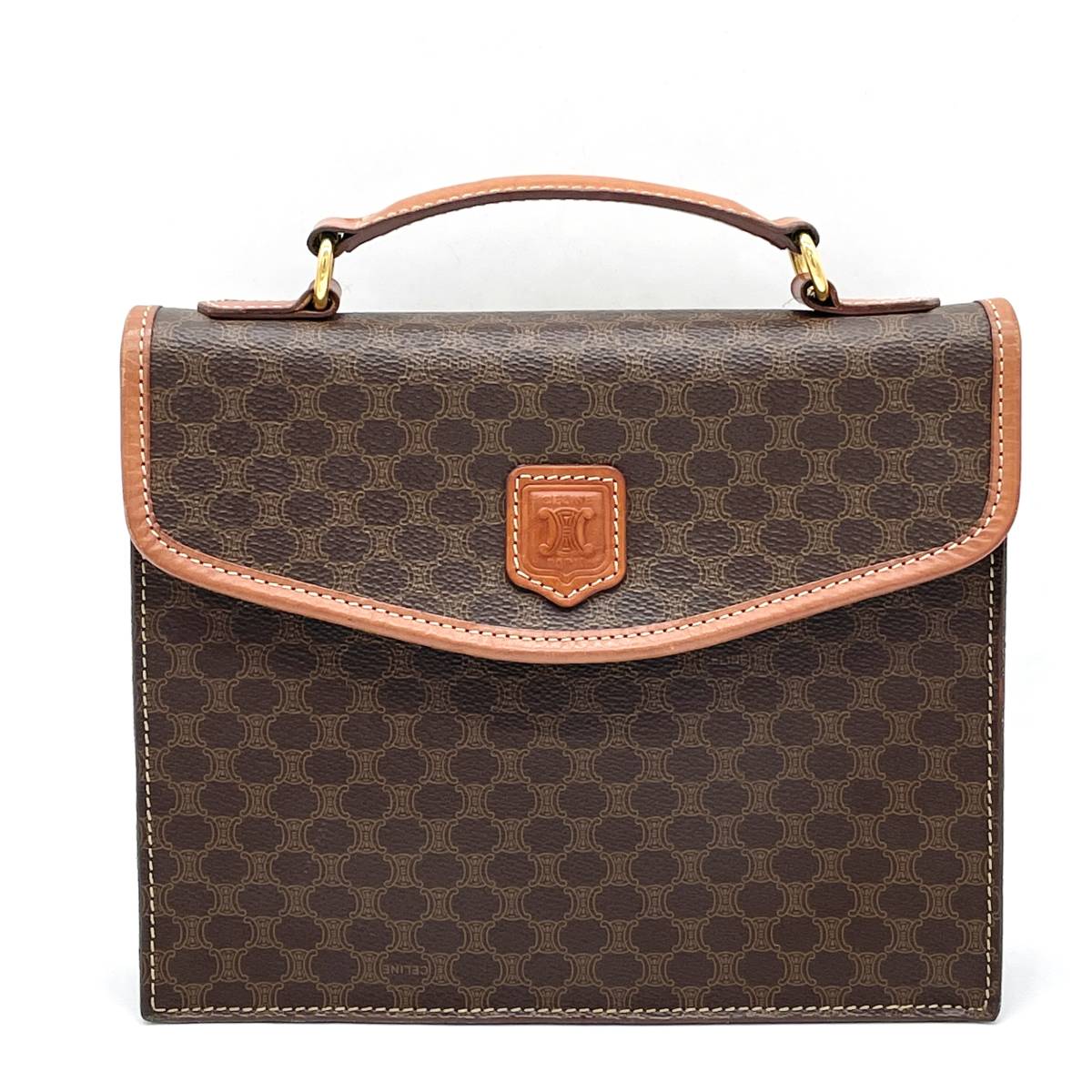 1円 極美品 CELINE セリーヌ マカダム柄 ブラゾンロゴ ブラウン 2way