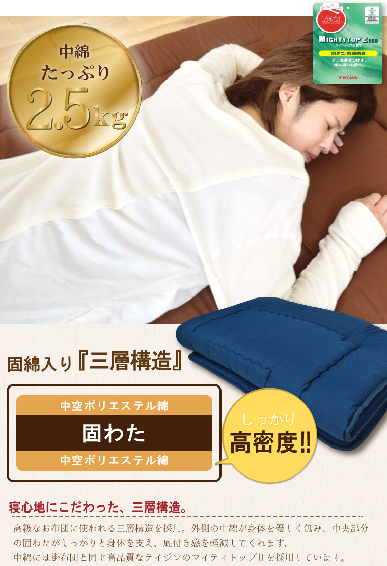  futon semi-double long 4 point set pillow quilt futon mattress Brown bedding made in Japan . mites .. storage sack attaching TEIJIN