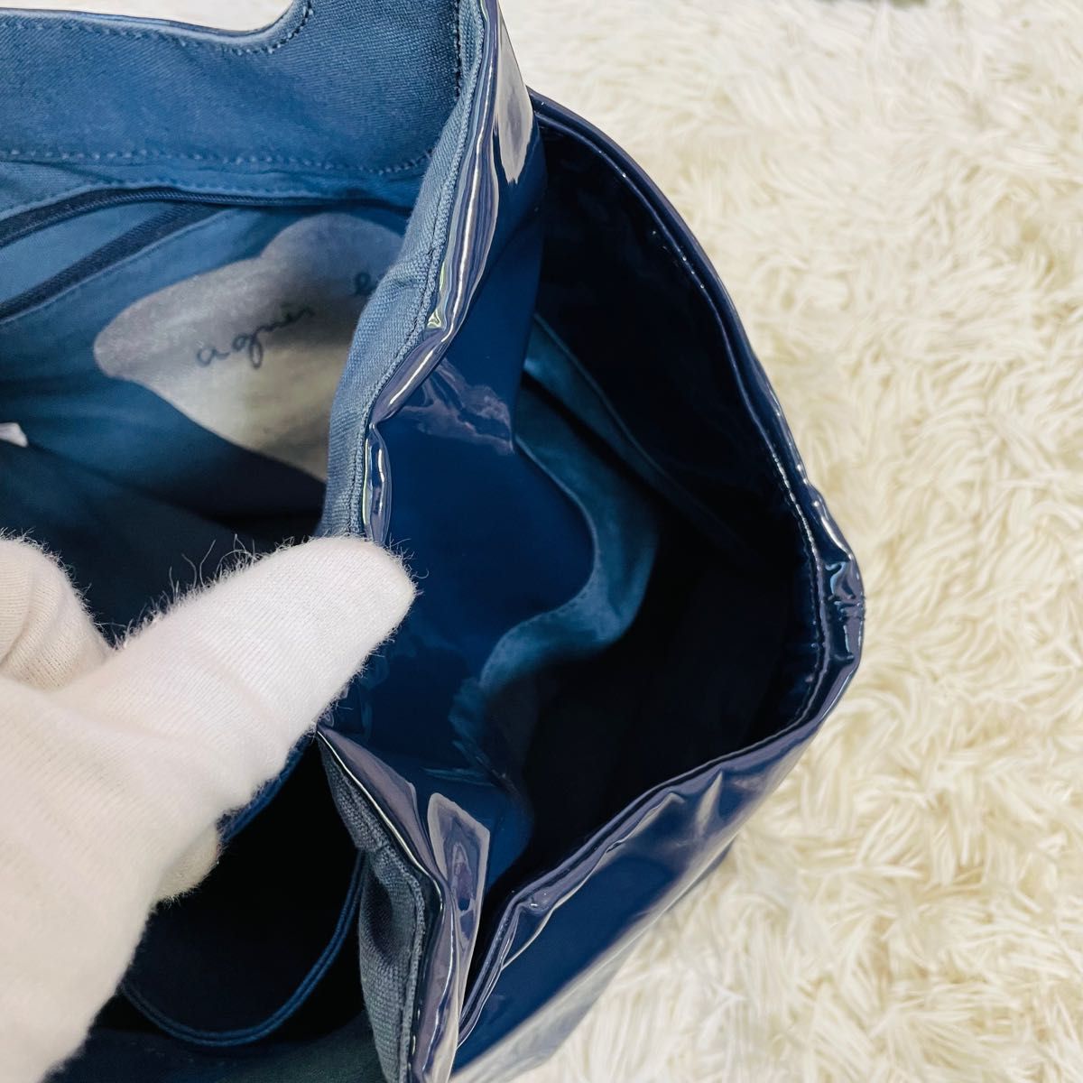 【極美品】agnes b. アニエスベー エナメルトートバッグ ブルー