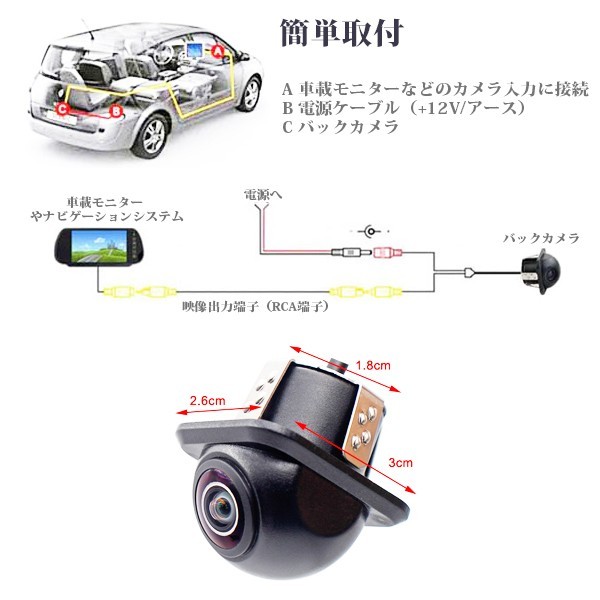 バックカメラ 丸型埋め込み式 広角170° ..新品.. 角型 車載カメラ 防塵 防水 耐久性 IP67 超小型 超高画質_画像3