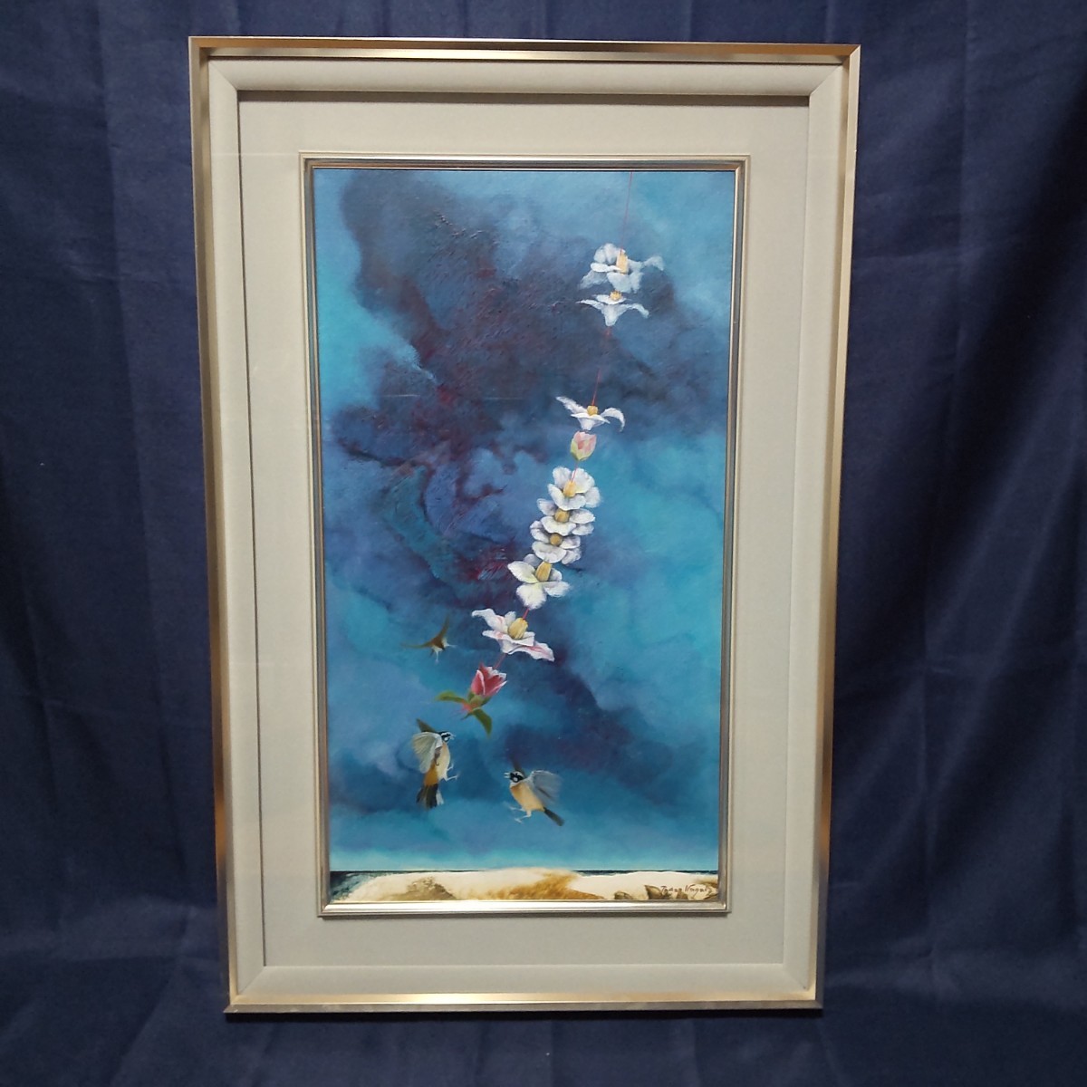 291 絵画 油彩 油絵 静物画 仁科会会員 永井忠雄 椿 額装 額縁付き