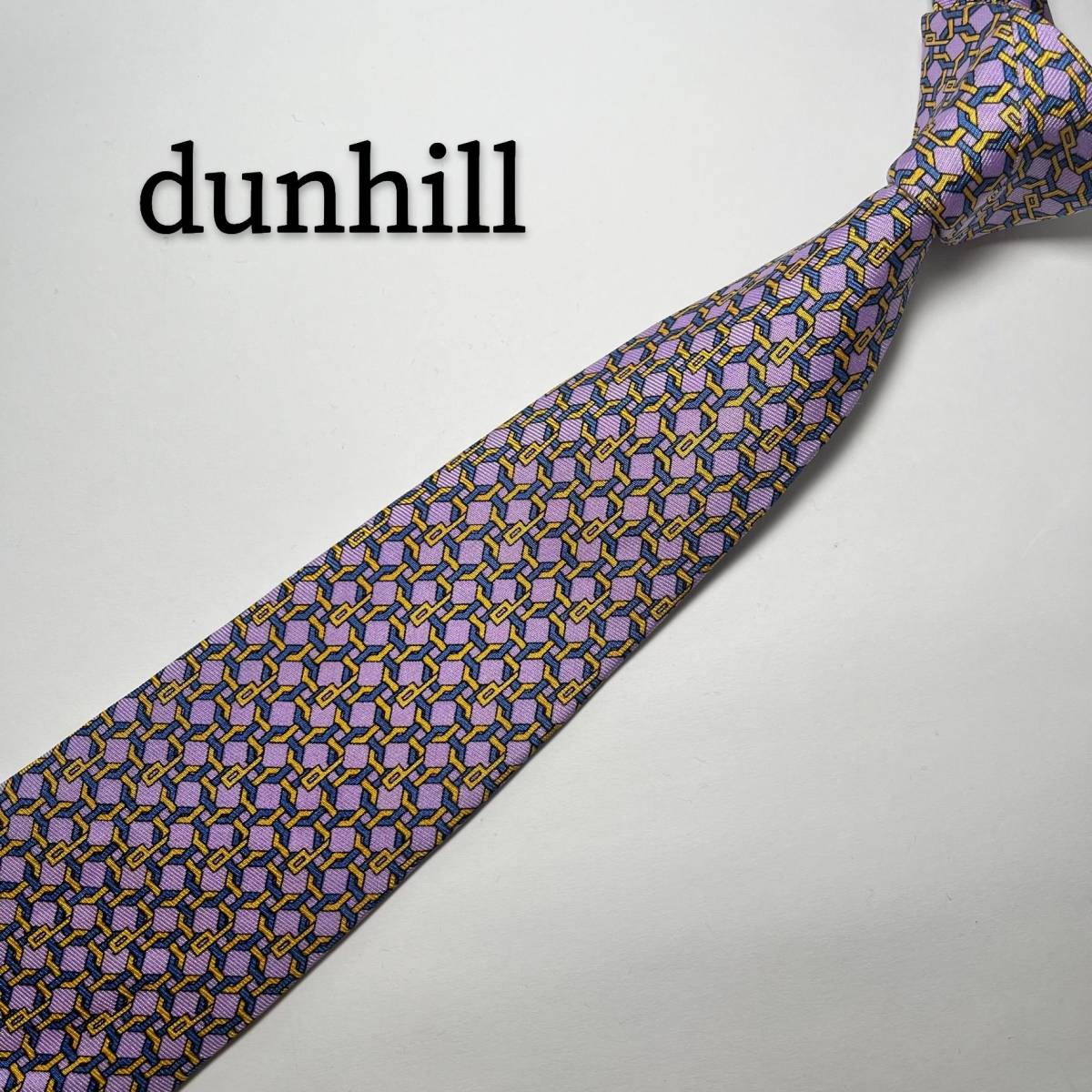 ダンヒル dunhill ネクタイ シルク パープル 総柄 穏やか ハイブランド レギュラー USED 紫 絹_画像1