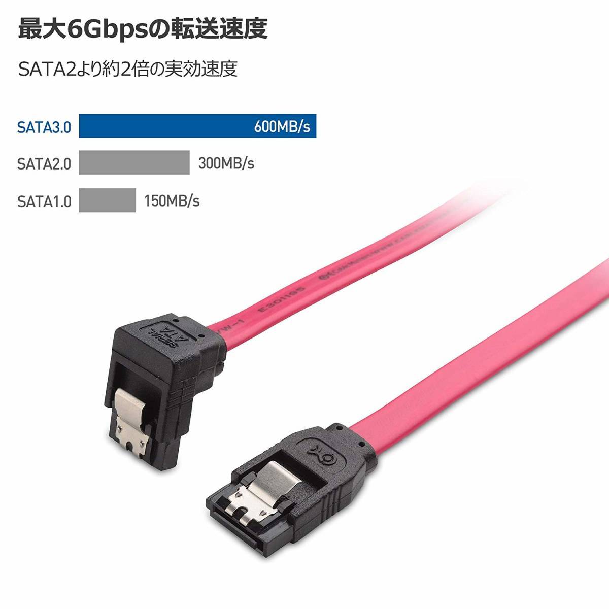 送料無料　3本セット 61CM SATA ケーブル L型 Sata3 シリアル ATA3.0 ケーブル 6 Gbps対応 SSDとHDD増設