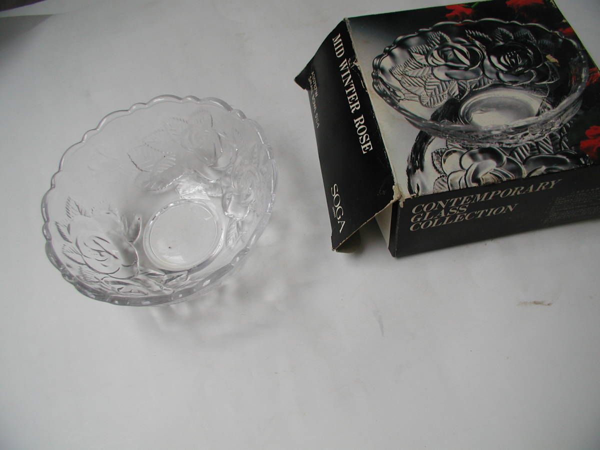 SOGA GLASS ソガグラス▲スモールボール▲SMALL　BOWL▲グラス アンティーク▲バラ柄▲数あります▲未使用▲小皿_画像3