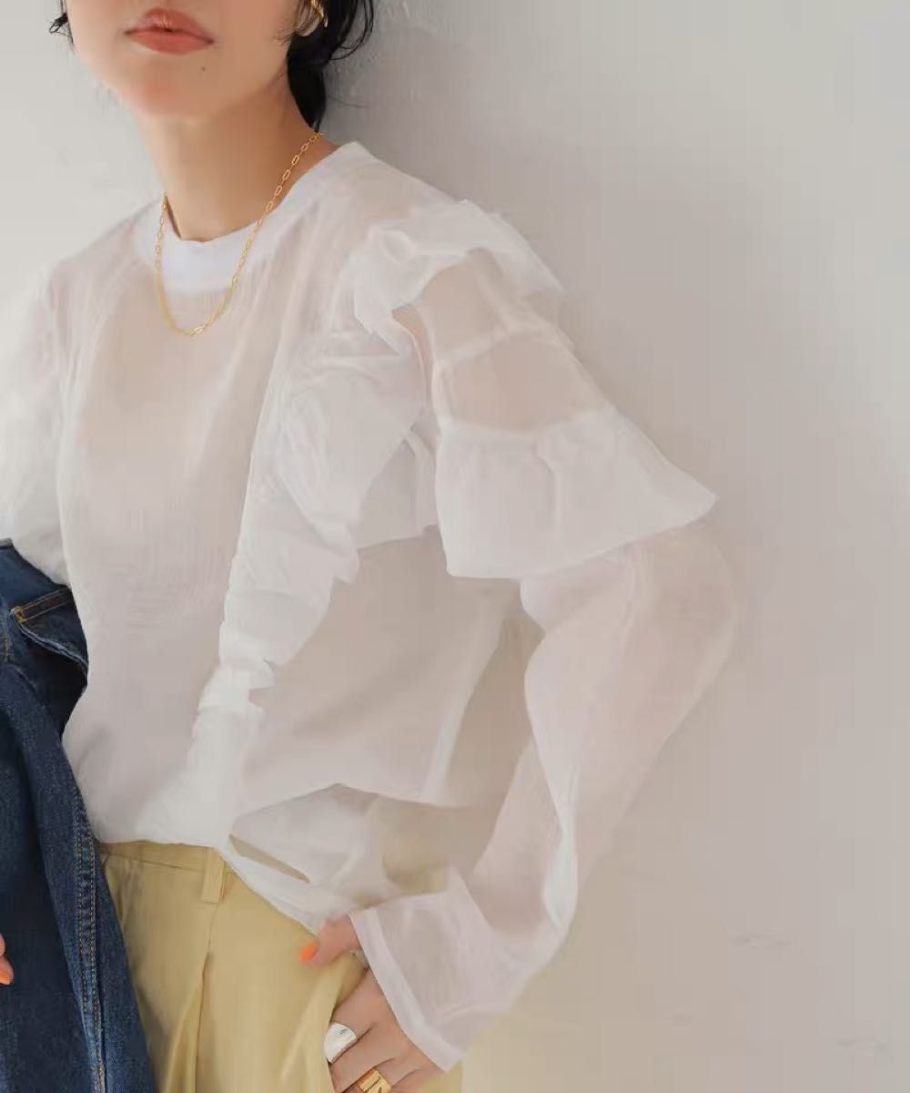 処分価格 完売SLOBE IENA シアーフリルブラウス|PayPayフリマ
