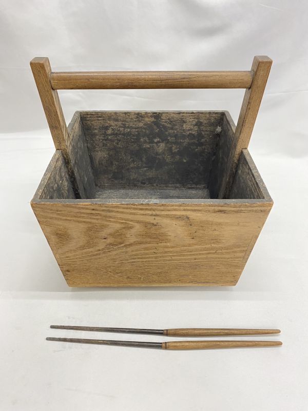 ◇1 茶道具 木製 炭篭用 炭箱 炭斗 炭入 火箸 古道具 高さ約27㎝ 水屋