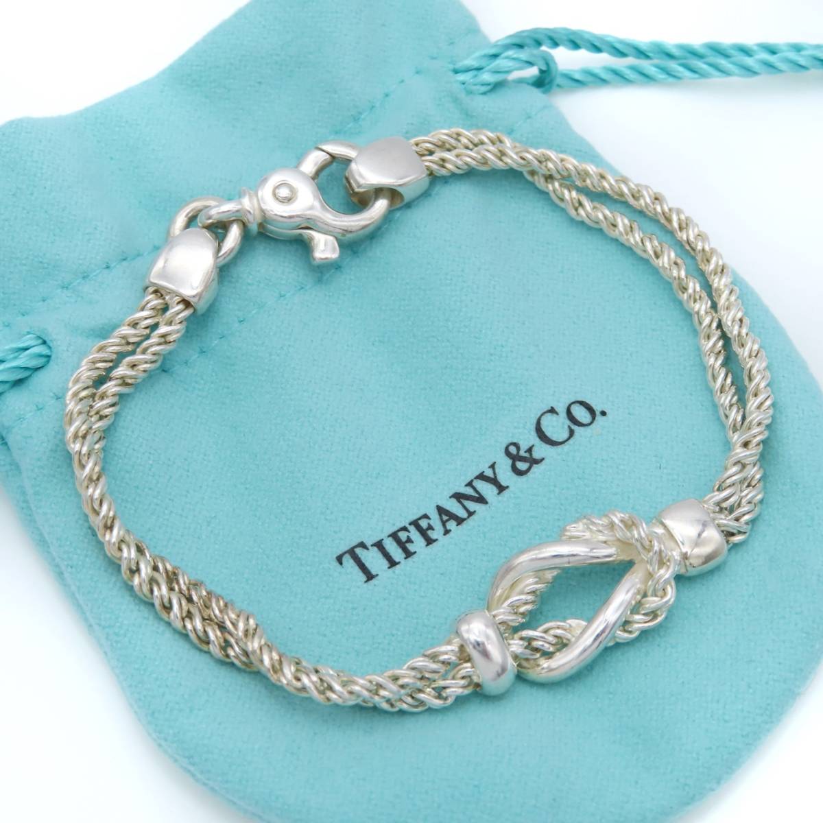 【送料無料】極希少 美品 Tiffany&Co. ティファニー スクリュー ダブル チェーン フック シルバー ブレスレット ロープ ノット メンズ RK2