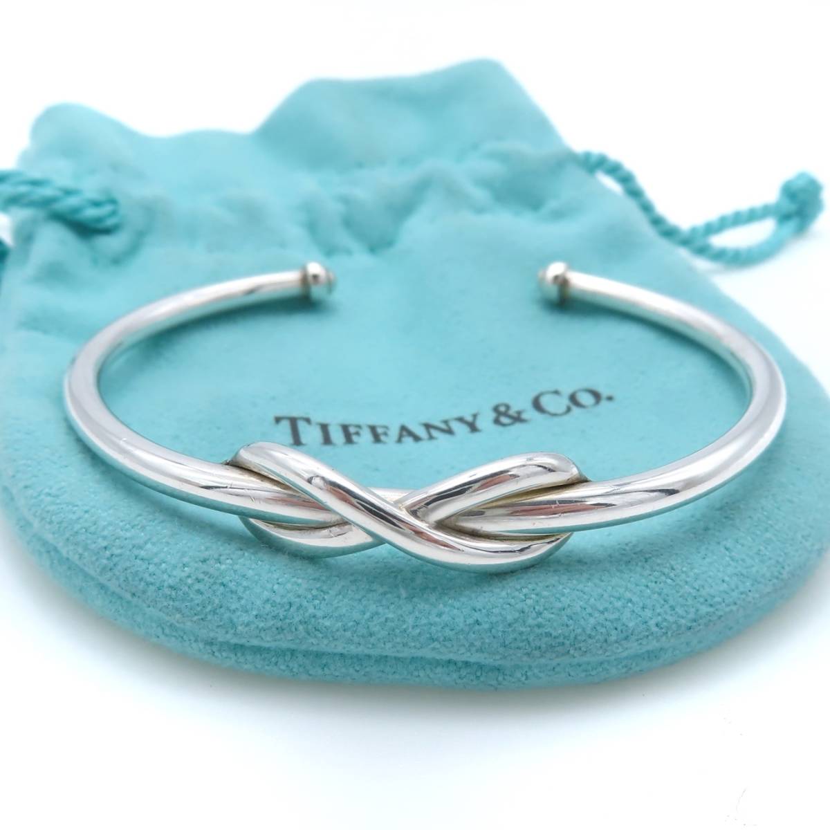 【送料無料】 希少 美品 Tiffany&Co. ティファニー インフィニティ シルバー カフ バングル Ag925 SV ブレスレット RH23