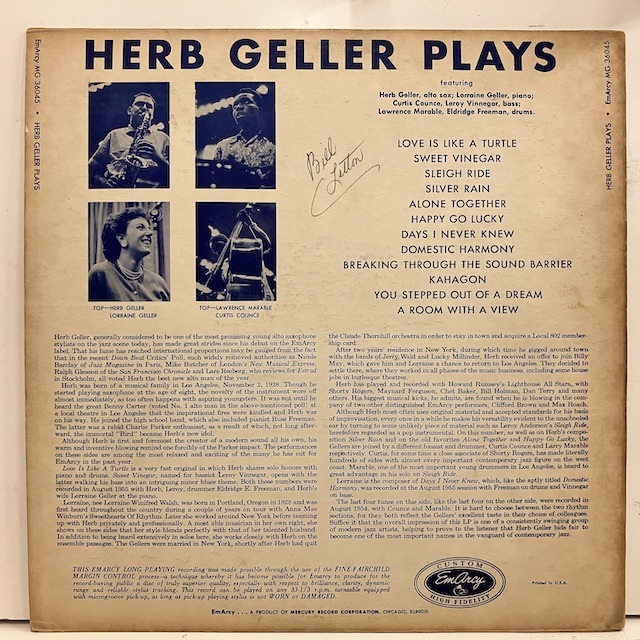 ●即決LP Herb Geller / Plays mg36045 j37220 米盤、Oval Dg Gg ハーブ・ゲラー _画像4