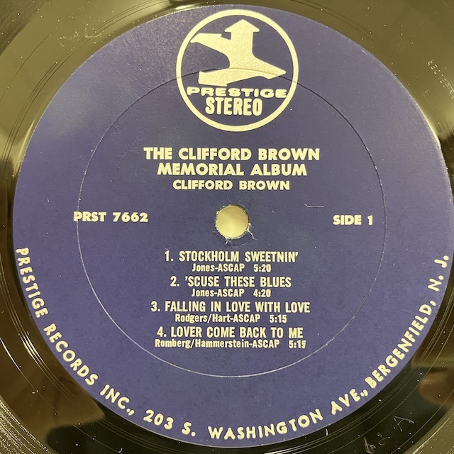 ●即決LP Clifford Brown / Memorial Album Prst7662 j37221 米盤、中央紺Trident Stereo Vangelder刻印 クリフォード・ブラウン _画像3