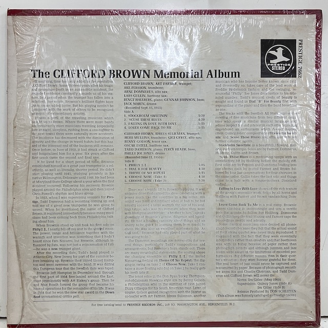 ●即決LP Clifford Brown / Memorial Album Prst7662 j37221 米盤、中央紺Trident Stereo Vangelder刻印 クリフォード・ブラウン _画像4