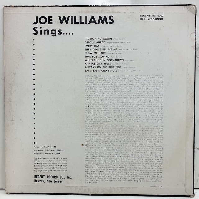 ●即決LP Joe Williams / Sings Everyday mg6002 jv4654 米オリジナル、X20機械RVG手書き刻印、Dg Mono ジョー・ウィリアムス _画像4
