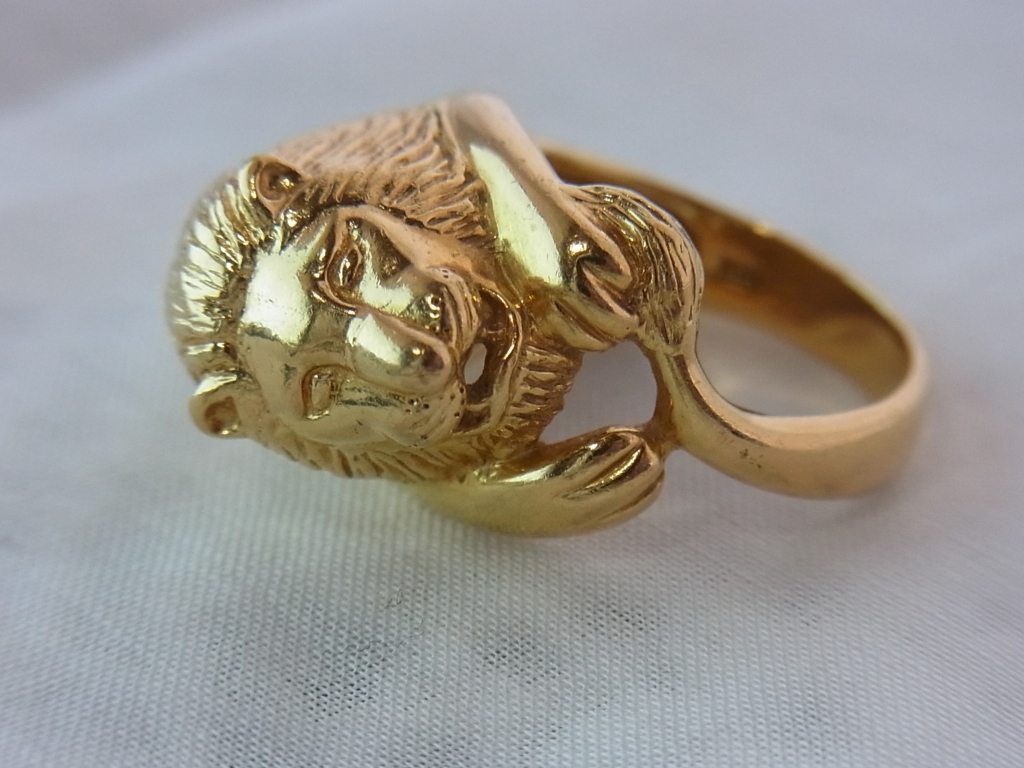 ★K18 18金 ゴールド リアルなライオンモチーフ リング 指輪 約9.7グラム /USED 美品★獅子 LION GOLD_画像2