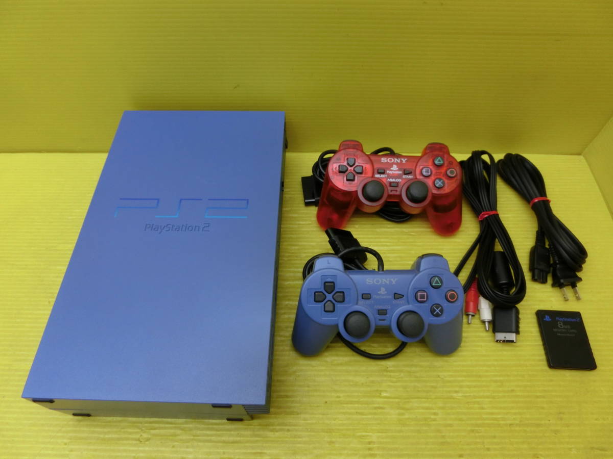 送料無料◆美品◆ソニー◆PS2本体セット【SCPH-39000TB】トイズブルー◆トイザらス限定カラー◆コントローラー×２ メモリーカード付