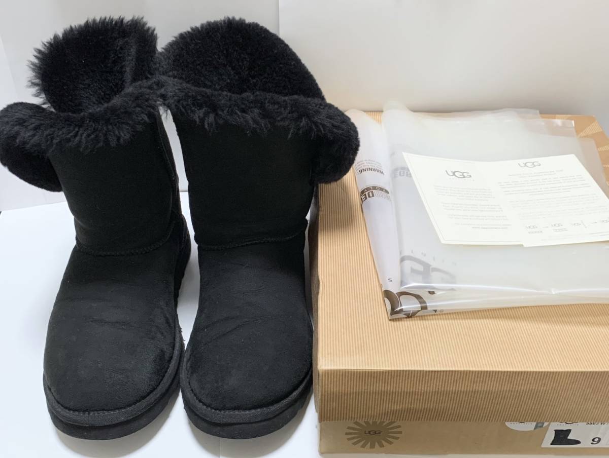 UGG アグショートブーツ ベイリーボタン ムートン 黒 5803 26センチUSED_画像8