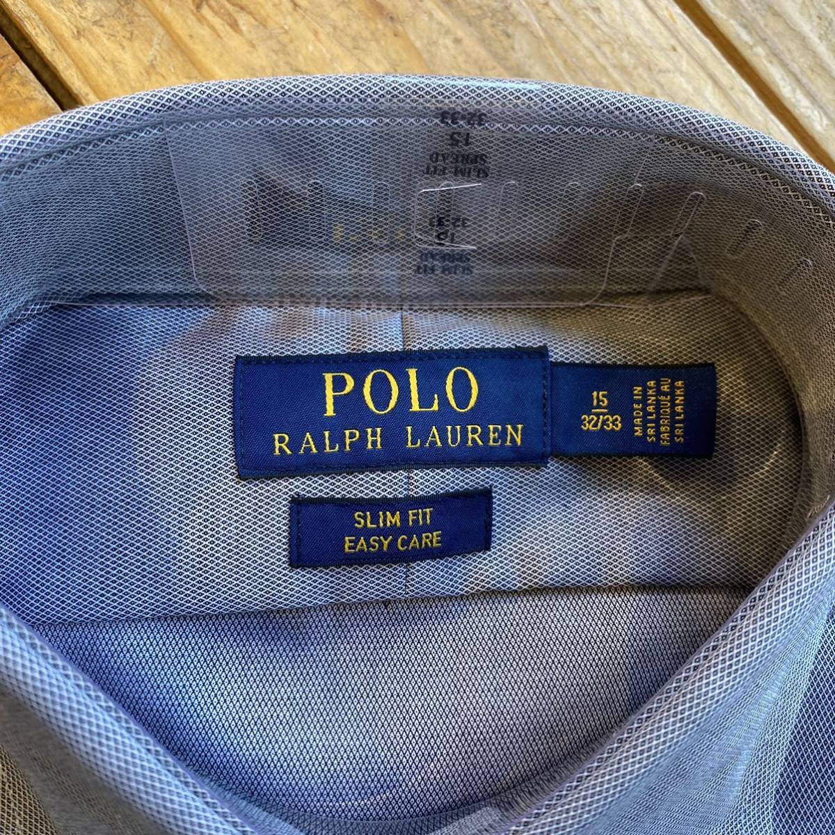 USA古着 POLO RALPH LAUREN ポロラルフローレン 長袖 ドレスシャツ メンズ 15 34/35 グレー 無地 美品 デッドストック 未使用品 T2113_画像5