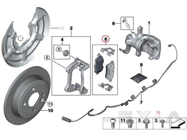 BMW MINI Mini Cooper R55 R56 R57 R58 R59 rear brake pad left right set 34216778327