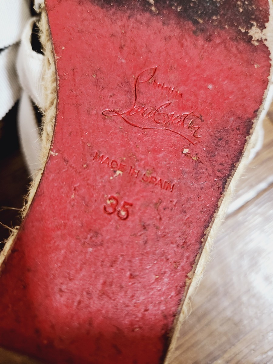 クリスチャンルブタン サンダル 靴 エスパドリーユ ウェッジソール 白 リボン スペイン製 裏赤ソール セレブの画像7