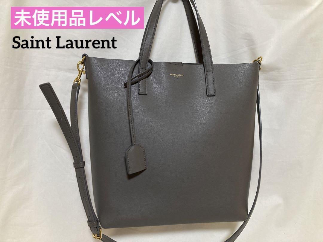 サンローラン トイ ショッピング レザー グレー 2WAYトート ショルダー