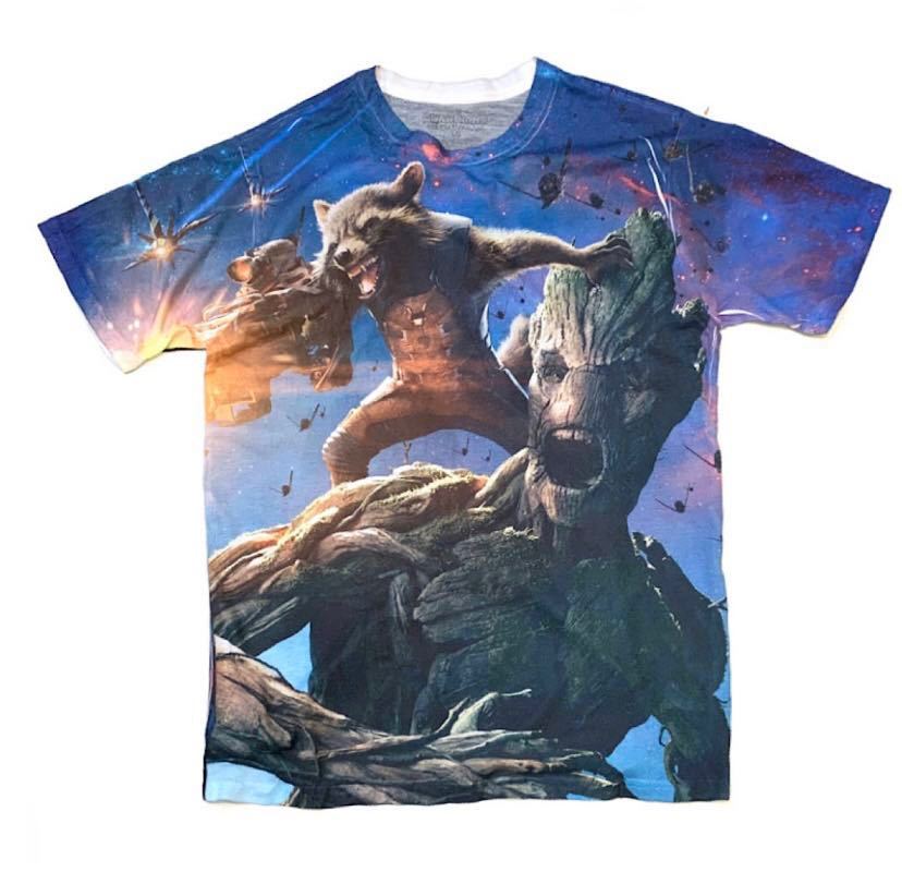 オフィシャルGUARDIANS OF THE GALAXY 全面プリントT-SHIRT L ガーディアンズオブギャラクシー グルート ロケット ラクーン 映画TEE MARVEL