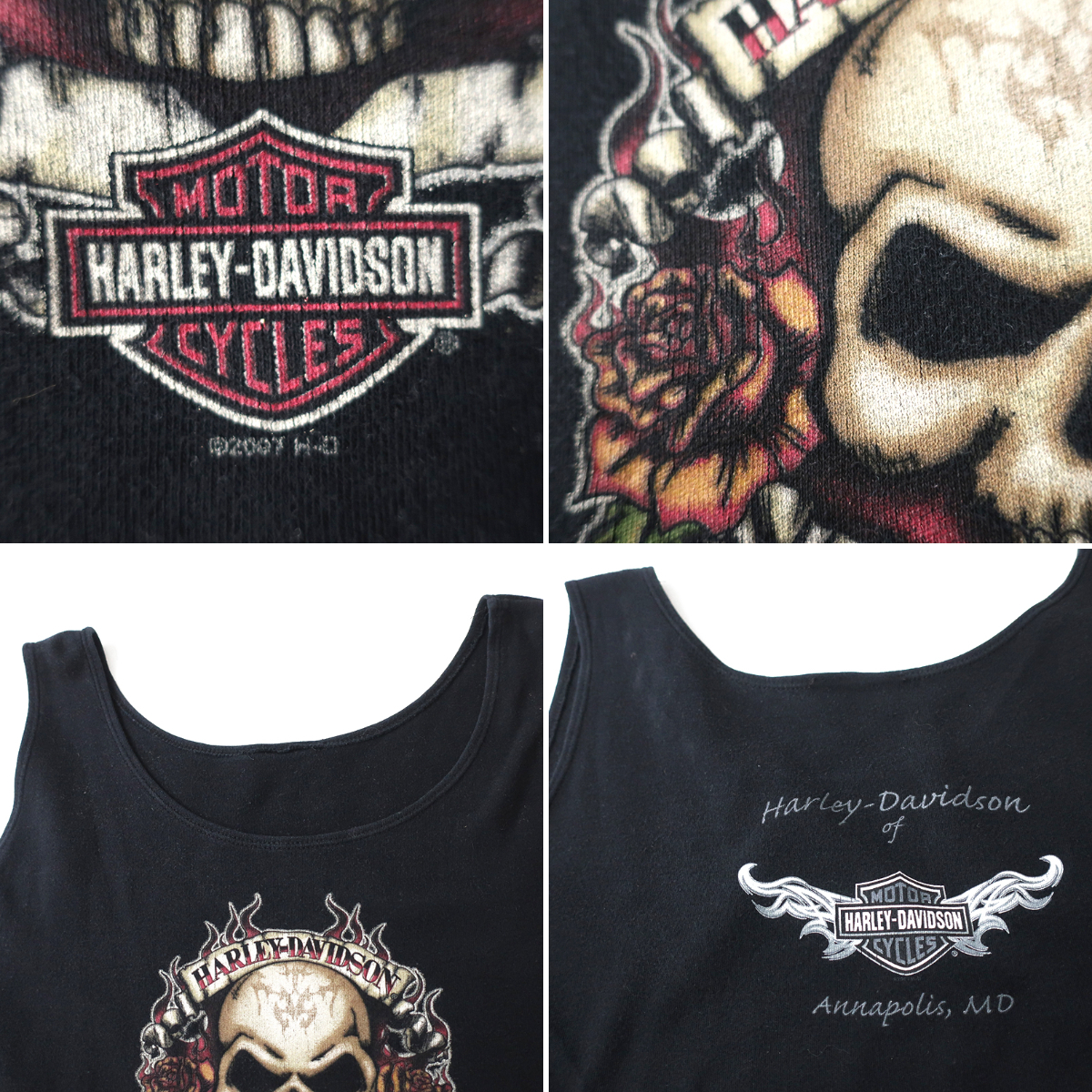 HARLEY-DAVIDSON tank top no sleeve T-shirt Skull print black (2XL) lady's 