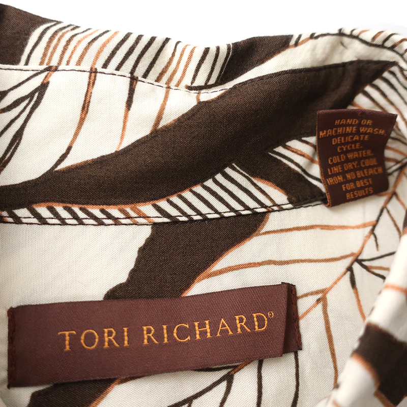 美品◎USA製 TORI RICHARD レーヨンアロハシャツ ボタニカル柄 シェルボタン ブラウン(M)の画像5