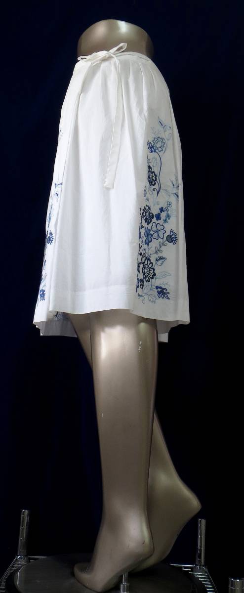  two point free shipping!J010 unused!!49AV Junko Shimada! cotton 100%!! white. embroidery entering skirt!! 38 knee height white Flare 